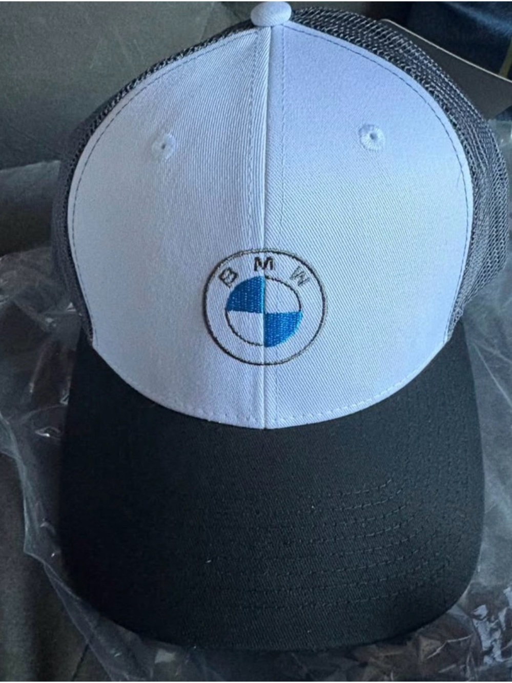 BMW Black & White Mesh Snapback Cap with BMW Logo